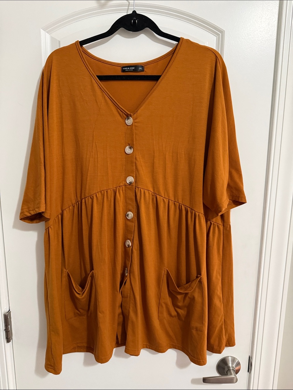 SHEIN Rust Orange Button-Front Midi Top with Pockets